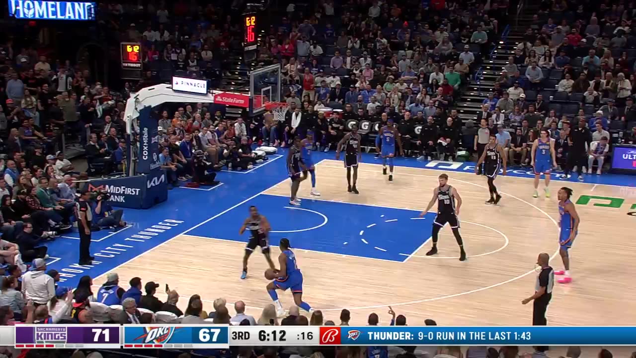 Thunder's unselfish ball movement leads to J Dub's layup to cap an 11-0 OKC