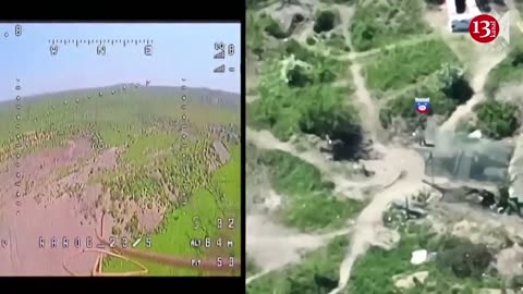 Seeing the arrival of the kamikaze drone, Russian soldiers did not have time to hide