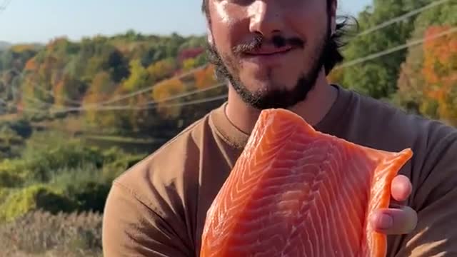 Crab stuffed salmon catch n cook 🐟 #catchandcook #salmon #seafood