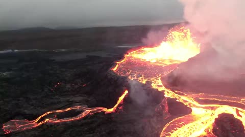 Iceland Geldingadalir Volcano August 14 video with drone