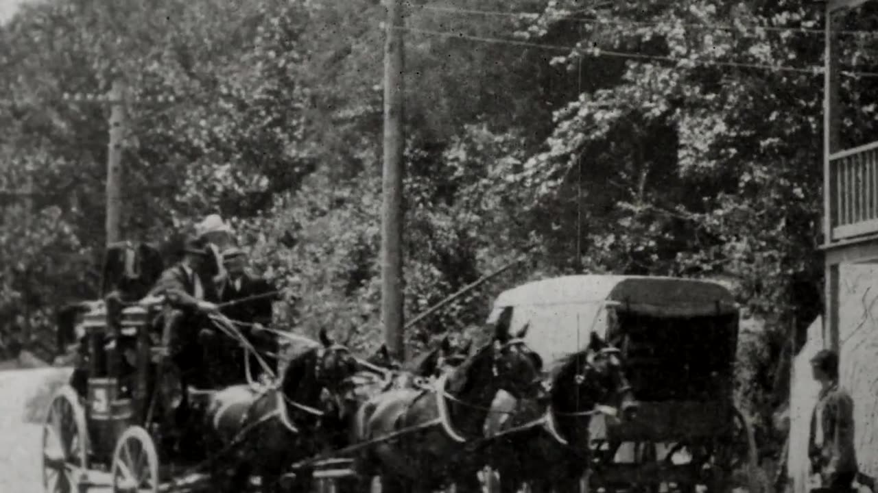 Coach Exchanges Mail At Rural Post Office, United States Postal Office (1903 Black & White Film)