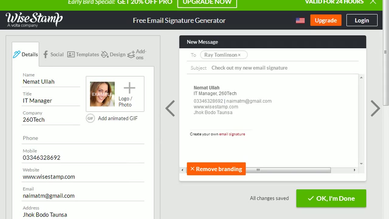 Create Free Email Signature and earn money Part time work from home