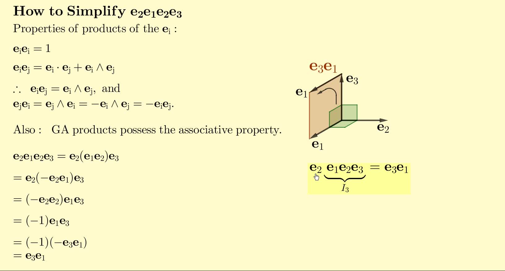 Geometric Algebra (GA): Simplify a Product of Basis Vectors