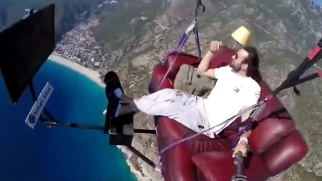 Man attempts to parachute with couch and it's very Terrifying 😪😪