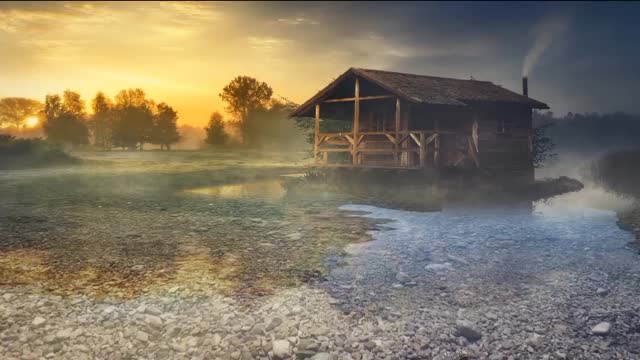 Beautiful house with wood in the water.