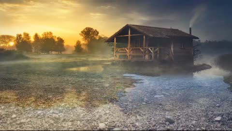 Beautiful house with wood in the water.