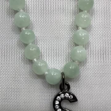 Handmade + Knotting Unique Initial Necklace with Jade, Cubic Zirconia Letter S