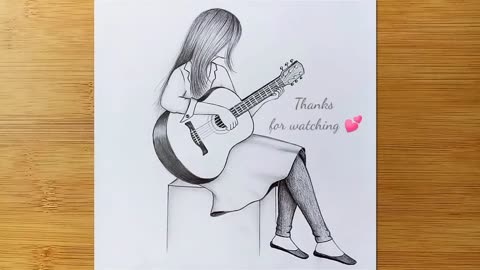 A Girl Playing Guitar - Pencil sketch Tutorial for beginners __ How to draw A Girl with Guitar