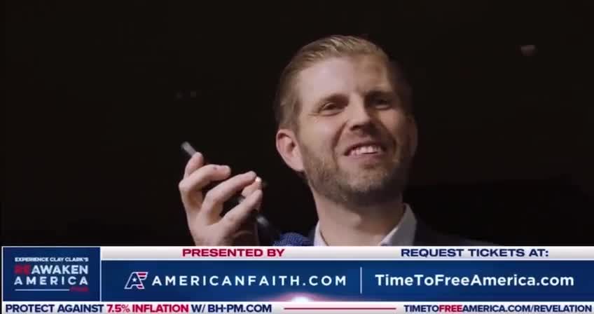 A video of Eric Trump calling the former president at a rally has gone viral