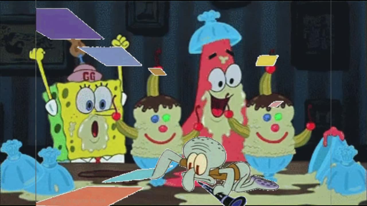 Squidward Is Playing With Tiles While SpongeBob And Patrick Prepare To Eat Ice Cream 🍨