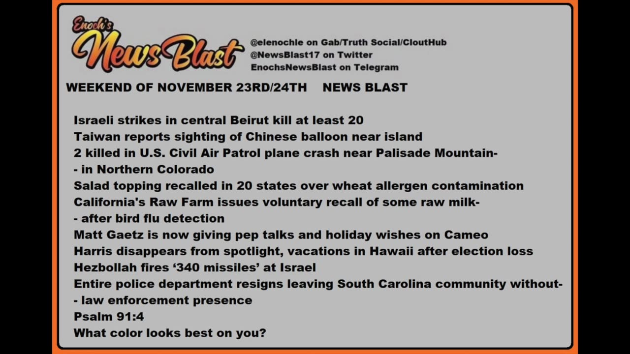 Weekend of November 23/24 2024 News Blast