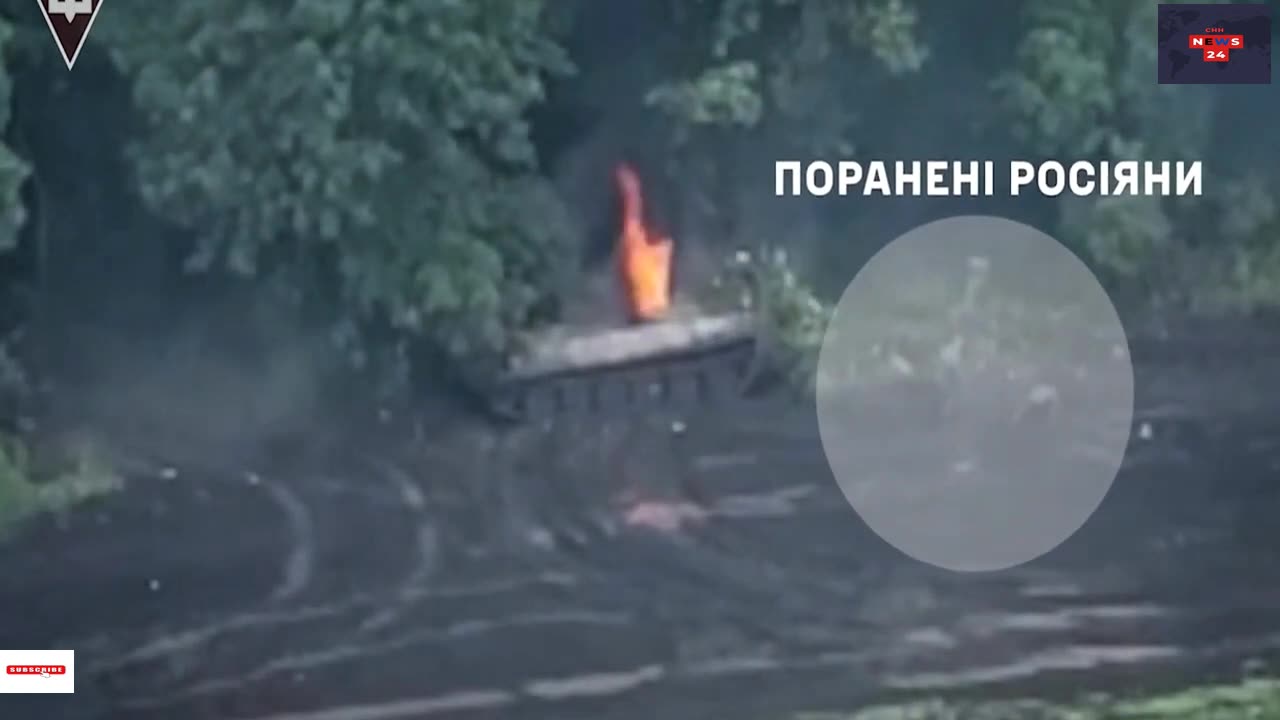 Russian soldiers flee from BURNING TANK after it it stuck by Ukrainian Artillery