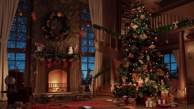 Christmas Music Ambience with Instrumental Christmas Music & Fireplace