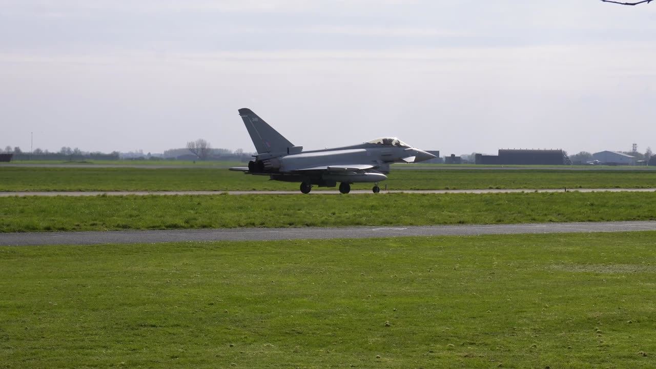 RAF Typhoons taking off and landing at RAF Coningsby, UK