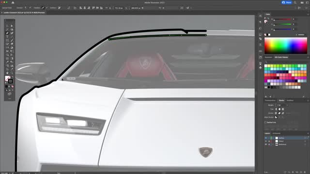 Illustrator painting teaches you the second step of drawing a handsome Lamborghini vector.