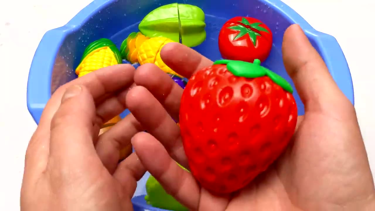 Oddly Satisfying Video _ Mixing Fruits and Vegetables in Blue Pool Water ASMR