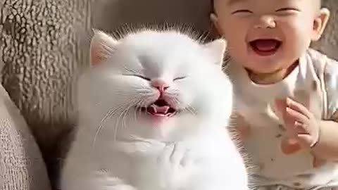 Funny 🤣 cat and baby boy