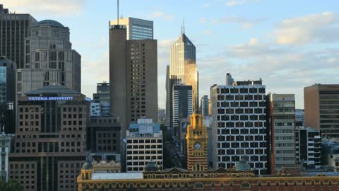 Melbourne Australia evening light on skyscraper