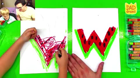 learn letters How to draw the letter W Watermelon