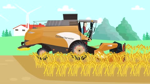Farm work - Combine Harvester and Tractor They work hard