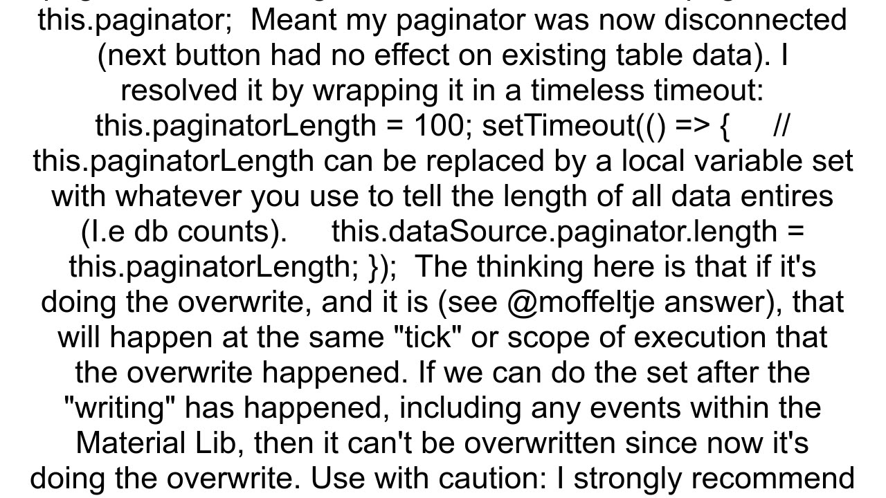 How to set the length prop for the angular material paginator