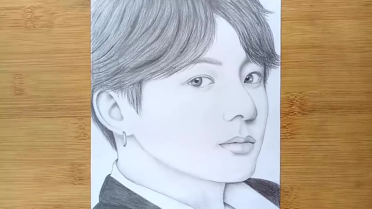 Pencil sketch Drawing of BTS (Jungkook) __ Drawing Tutorial __ Face Drawing __ 防弾少年団