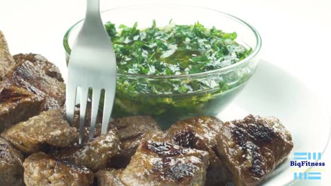 "Sizzling Delight: Steak Bites with Chimichurri Elegance"