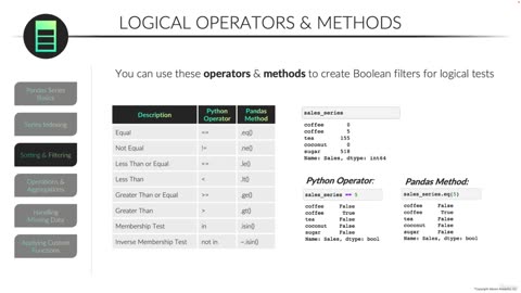 Filtering Series & Logical Tests/Pandas Series video 11