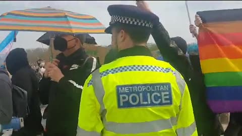 A close-up of the Antifa members who attempted to disrupt the LetWomenSpeak rally in Hyde Park