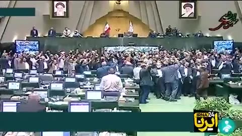 Iranian MPs shout "Death to America" in parliament in Tehran.