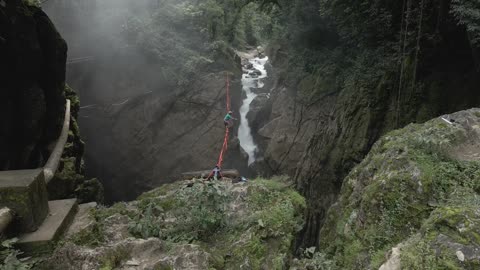 High Liner Walking a 12 Inch Highline Across a Waterfall