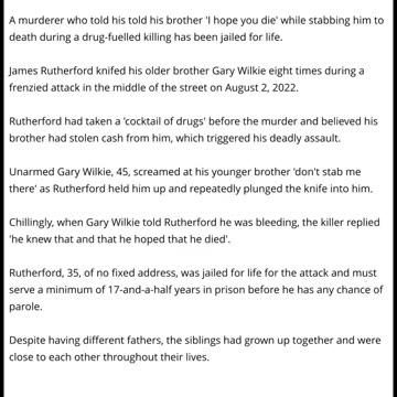 Man Who Stabbed His Brother To Death In The Middle Of The Street Is Jailed For Life - Northumberland