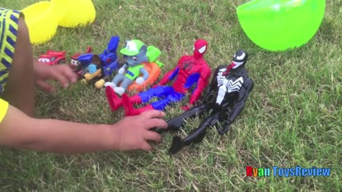 HUGE EGGS Surprise Toys Challenge with Inflatable water slide