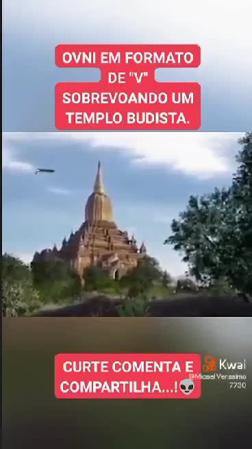 (V)SHAPED UFO FLYING OVER A BUDDHIST TEMPLE