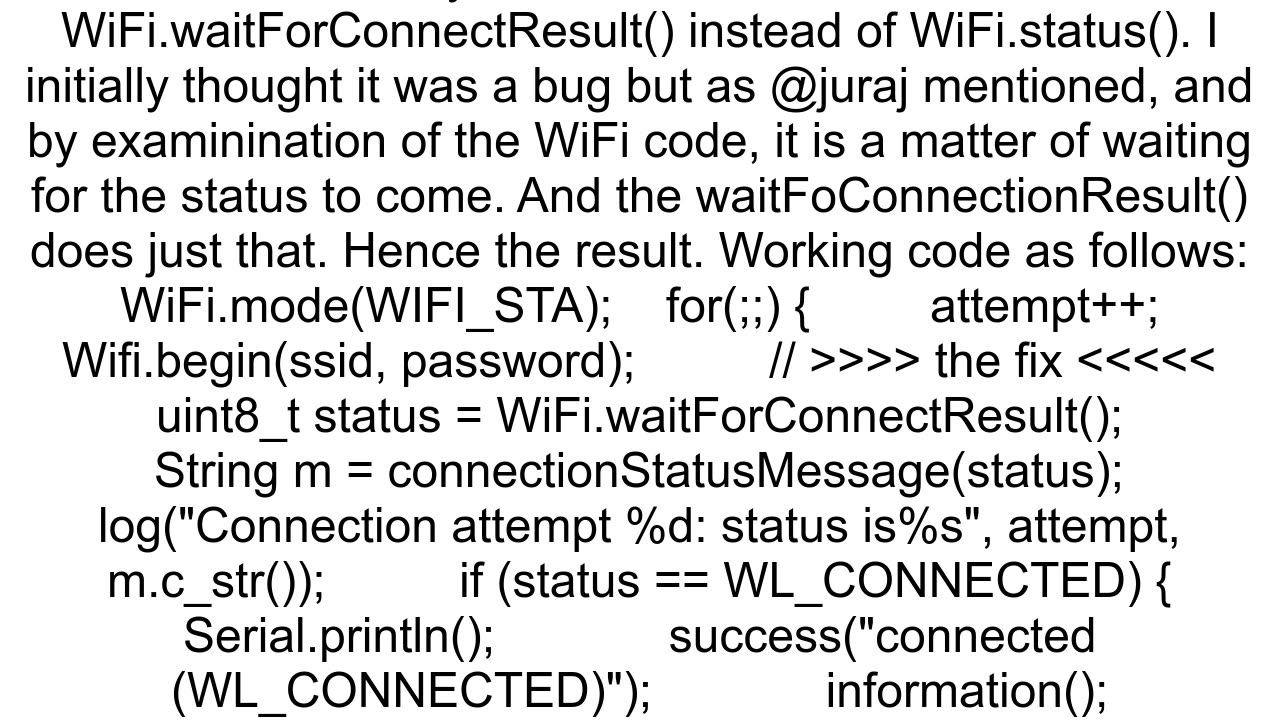 ESP32 WiFistatus always returns WL_DICSONNECTED STA_MODE