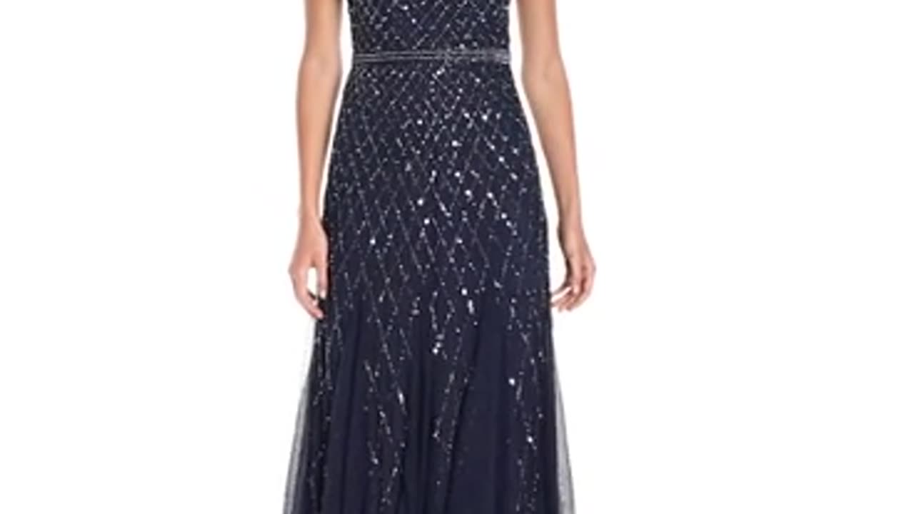 Amazon.com- Adrianna Papell Women's S_S Grid Beaded Gown - Clothing, Shoes & Jewelry