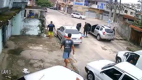 Security cameras record police preventing assault in Brazil