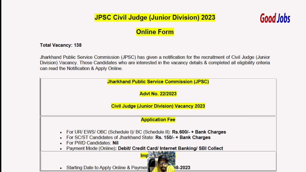 JPSC Civil Judge Junior Division 2023 Online Post 138