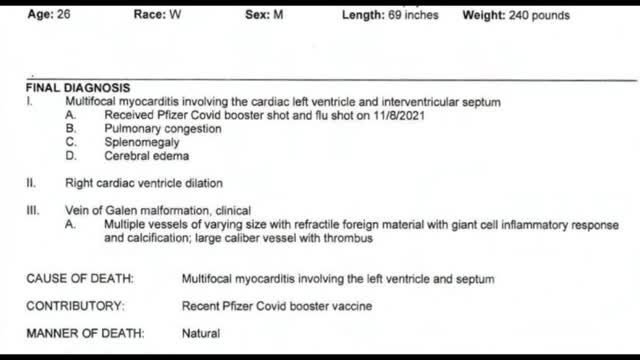 Pfizer Induced Myocarditis Cause of Death