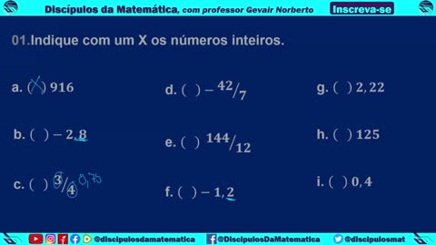 Em casa 01 - Identifique os números inteiros - Discípulos da matemática