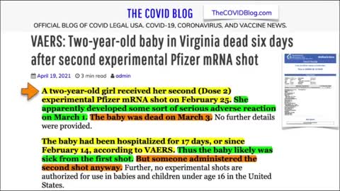 Two-Year-Old Baby In Virginia Dead Six Days After Second Experimental Pfizer mRNA Shot (2021)