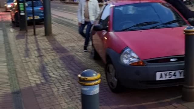 Parked Car Gets Pushed so Tram Can Pass