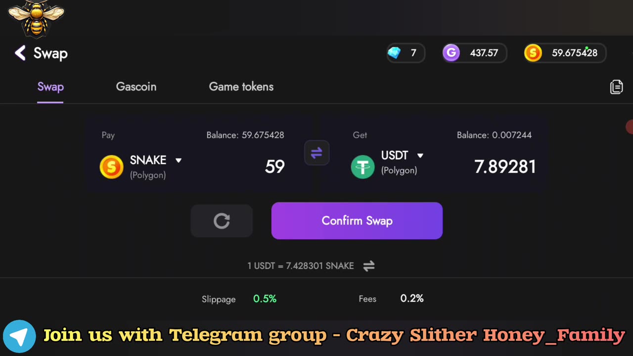 Token to USDT in Crazy Slither #nft #games