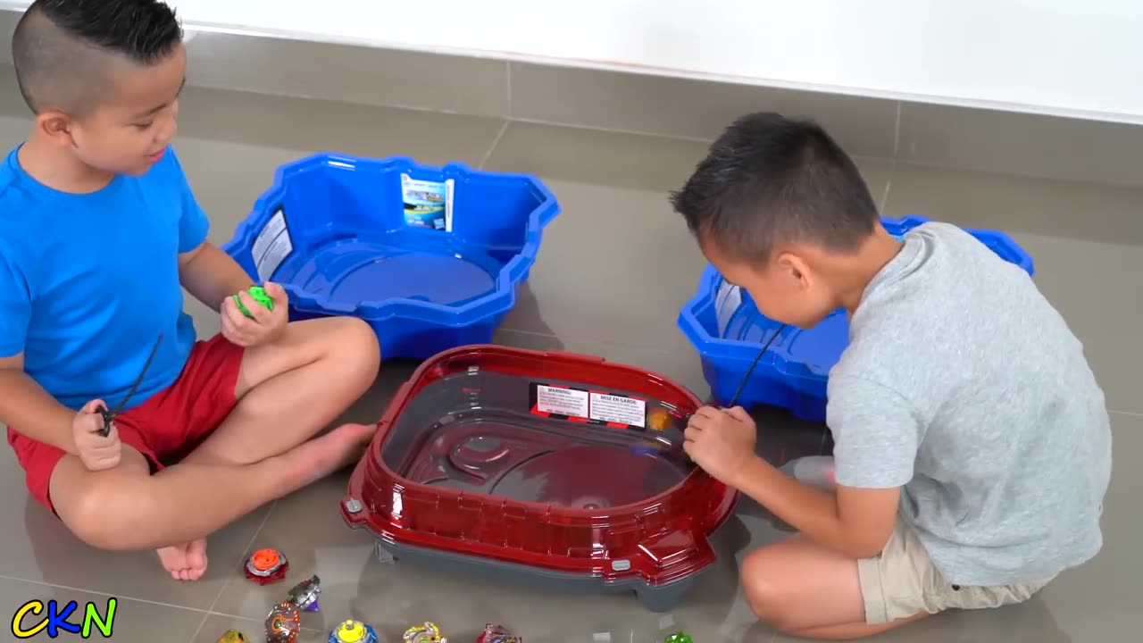 CKN Toys playing with the new Beyblade Sling shock!