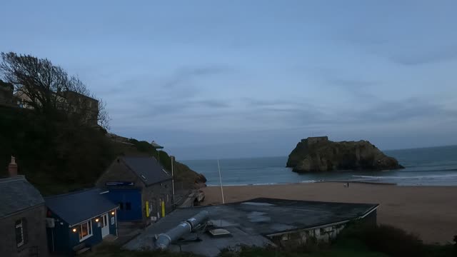 Walking towards St Catherine's rock. Tenby wales. 27th Oct 2022