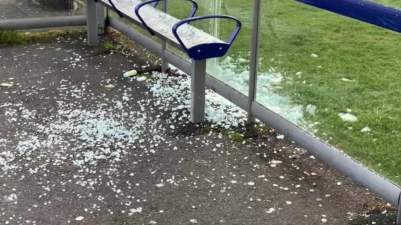 Westhill smashed bus shelter Nov 2023