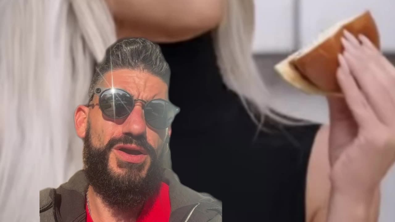 Kim Kardasian HOLDS fake meat and tells you it tastes good.