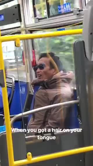 Man flicks his tongue up and down on public bus