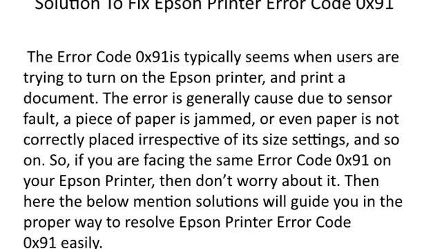 Solution To Fix Epson Printer Error Code 0x91