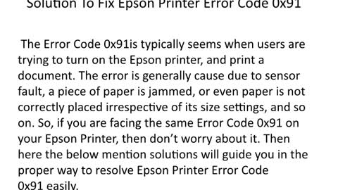 Solution To Fix Epson Printer Error Code 0x91